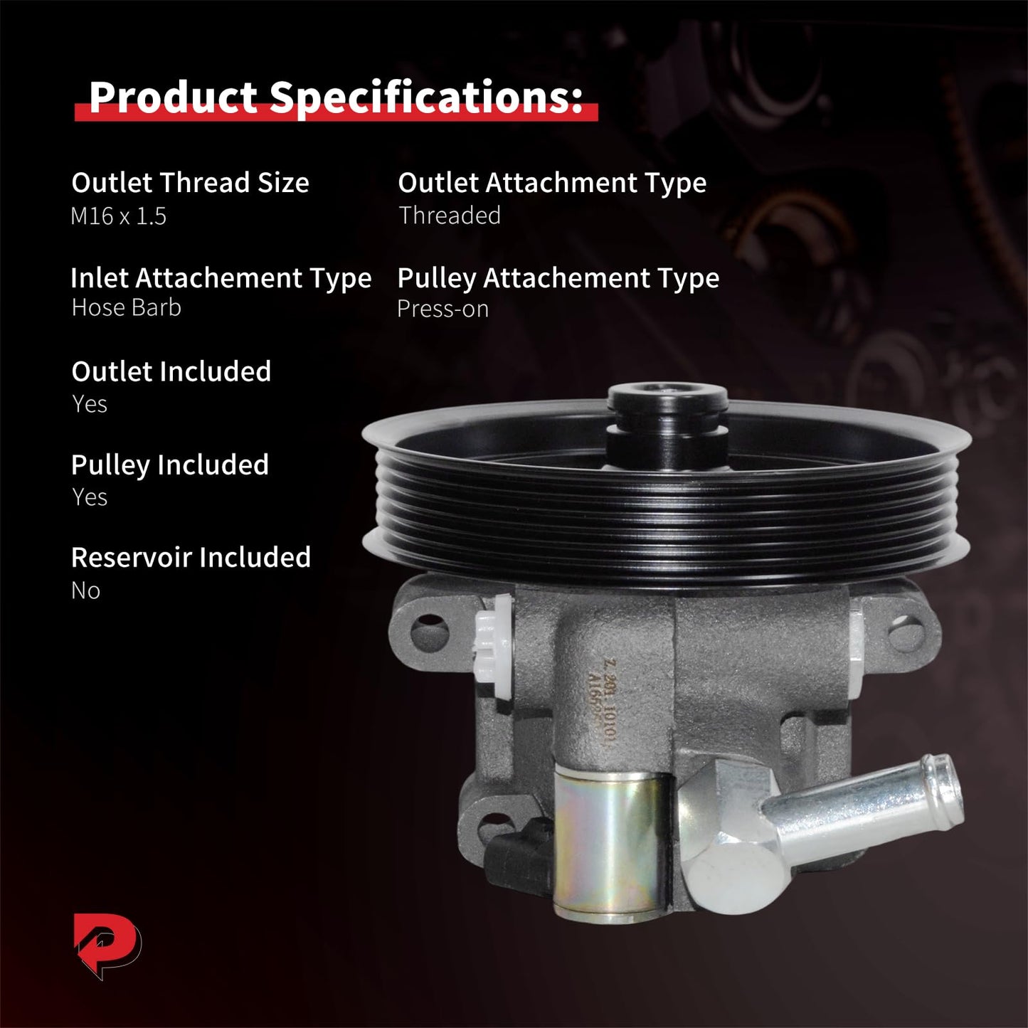 PHOBOOS Power Steering Pump Compatible with Ford & Lincoln & Mercury - 1991-2003 - Expedition, Crown Victoria, Grand Marquis, Navigator, Blackwood, Town Car, V8 4.6L, with Pulley & Outlet, Ref. 20-260
