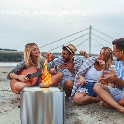 27" Smokeless Fire Pit, Portable Stainless Steel Firepit for Camping, Backyard, Beach,360° Airflow Wood Burning Outdoor Fireplace with Stand & Removable Ash Pan