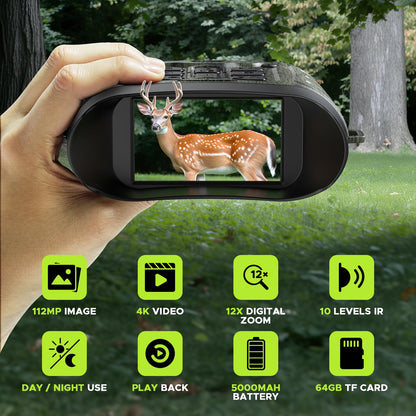 Night Vision Goggles, 112 MP 4K Night Vision Binoculars for Adults, 12X Zoom & 5000mAh Battery, 64GB Card Included, Infrared Binoculars Night Vision, Tech Gadgets Telescope for Bird Watching
