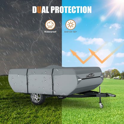 DikaSun Pop Up Camper Cover 14'-16', 7 Layers Waterproof Pop-up Tent Trailer Cover Anti-UV Folding Camper RV Cover for Motor Home