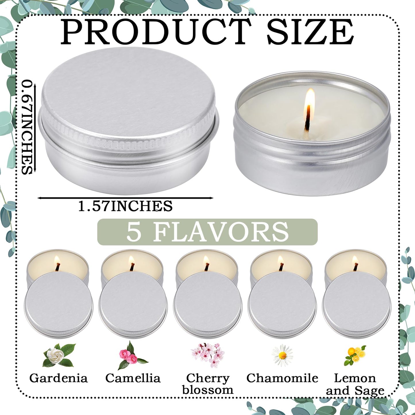 MTLEE 50 Pcs Wedding Scented Candles Gift Travel Tin Candle Aromatherapy Candle for Christmas Winter Baby Shower Favors Wedding Gifts(Gardenia,Camellia,Chamomile,Lemon & Sage,Cherry Blossom)