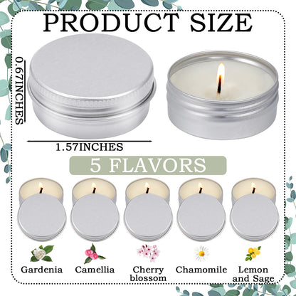 MTLEE 50 Pcs Wedding Scented Candles Gift Travel Tin Candle Aromatherapy Candle for Christmas Winter Baby Shower Favors Wedding Gifts(Gardenia,Camellia,Chamomile,Lemon & Sage,Cherry Blossom)