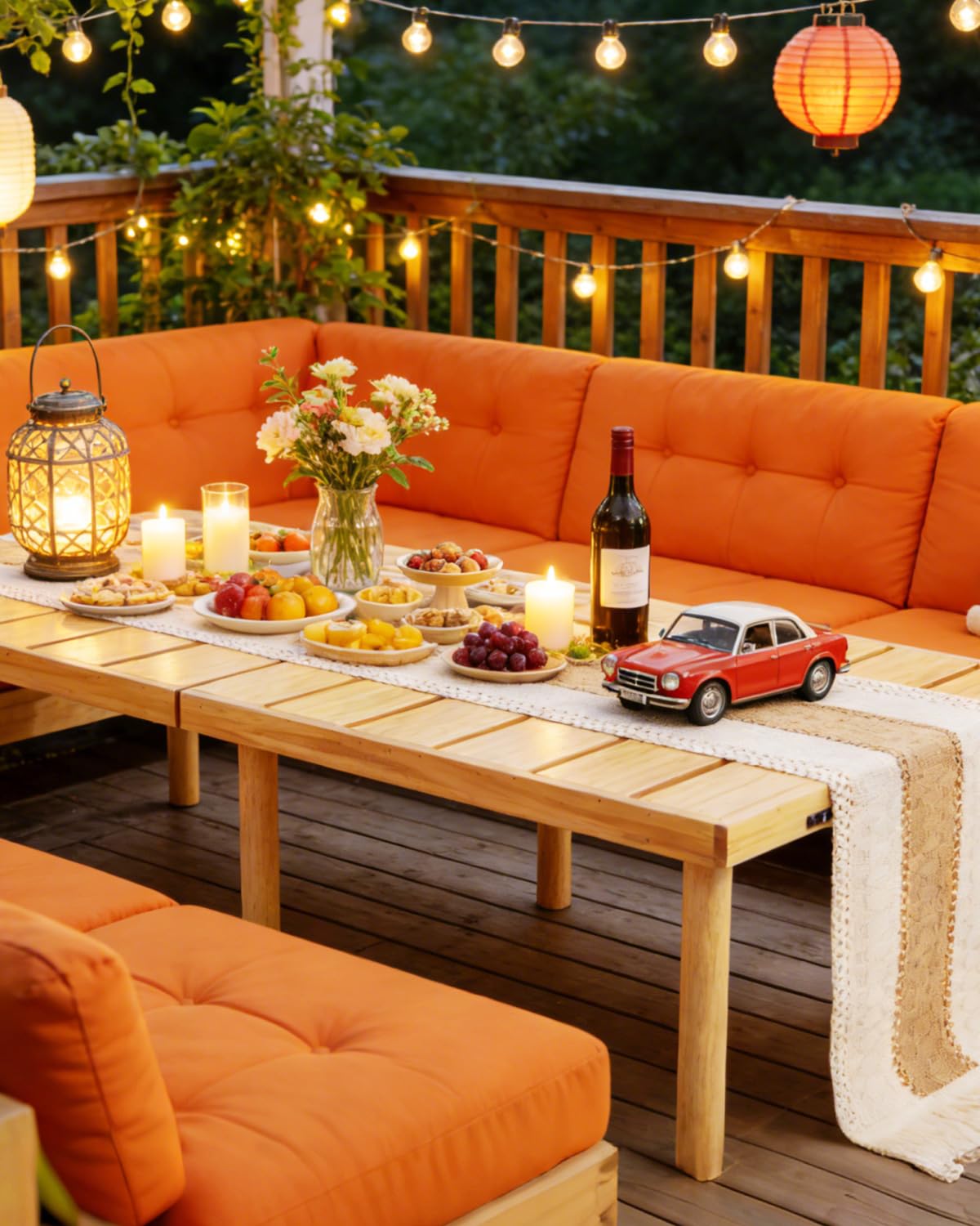 Gereat 48" X 24" Boho Low Picnic Table, Portable Wooden Picnic Table with 3 Adjustable Heights, Natural Pine Wood Floor Table for Camping, Weddings, Beach & Family Gatherings, Seating for 2-4 People