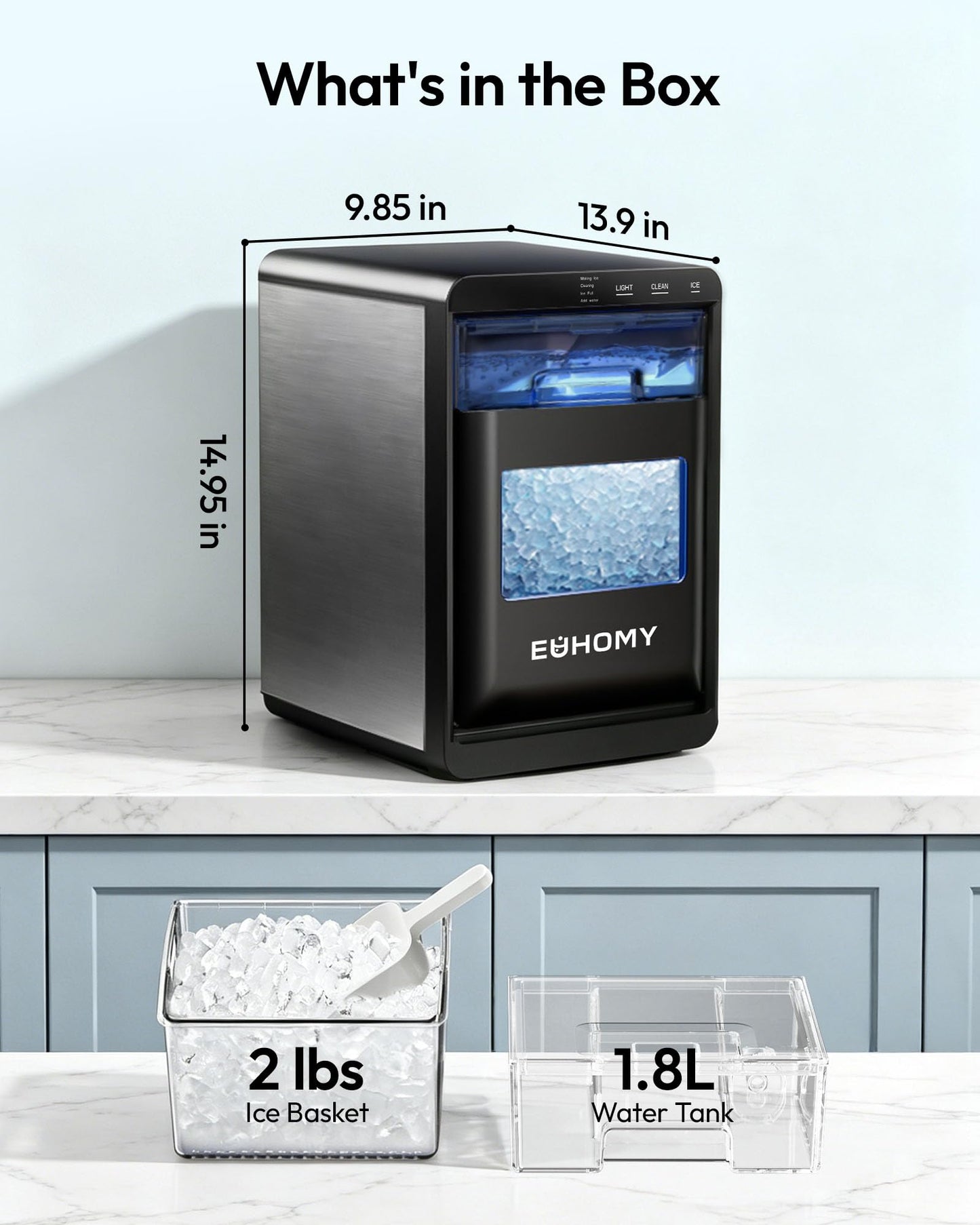 EUHOMY Nugget Ice Maker Countertop, 44Lbs/24H Sonic Ice Maker Machine, Self-Cleaning Pellet Ice Makers with Ice Scoop&Basket, Countertop Pebble Ice Maker for Home/Kitchen/Office