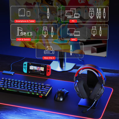 Redragon H510 PRO 3-Mode RGB Gaming Headset - 7.1 Surround Sound - 53MM Audio Drivers in Memory Foam Ear Pads w/Durable Fabric Cover- Multi Platforms Headphone - USB Powered for PC/PS4/NS
