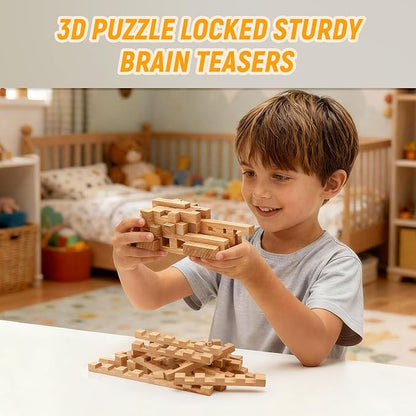 15 in 1 STEM Wooden Building Blocks -15+ Shapes 3D Puzzle Logic Brain Games Educational Toys Gift for Kids and Classroom Montessori STEM Toys for Ages 5+ to Adults