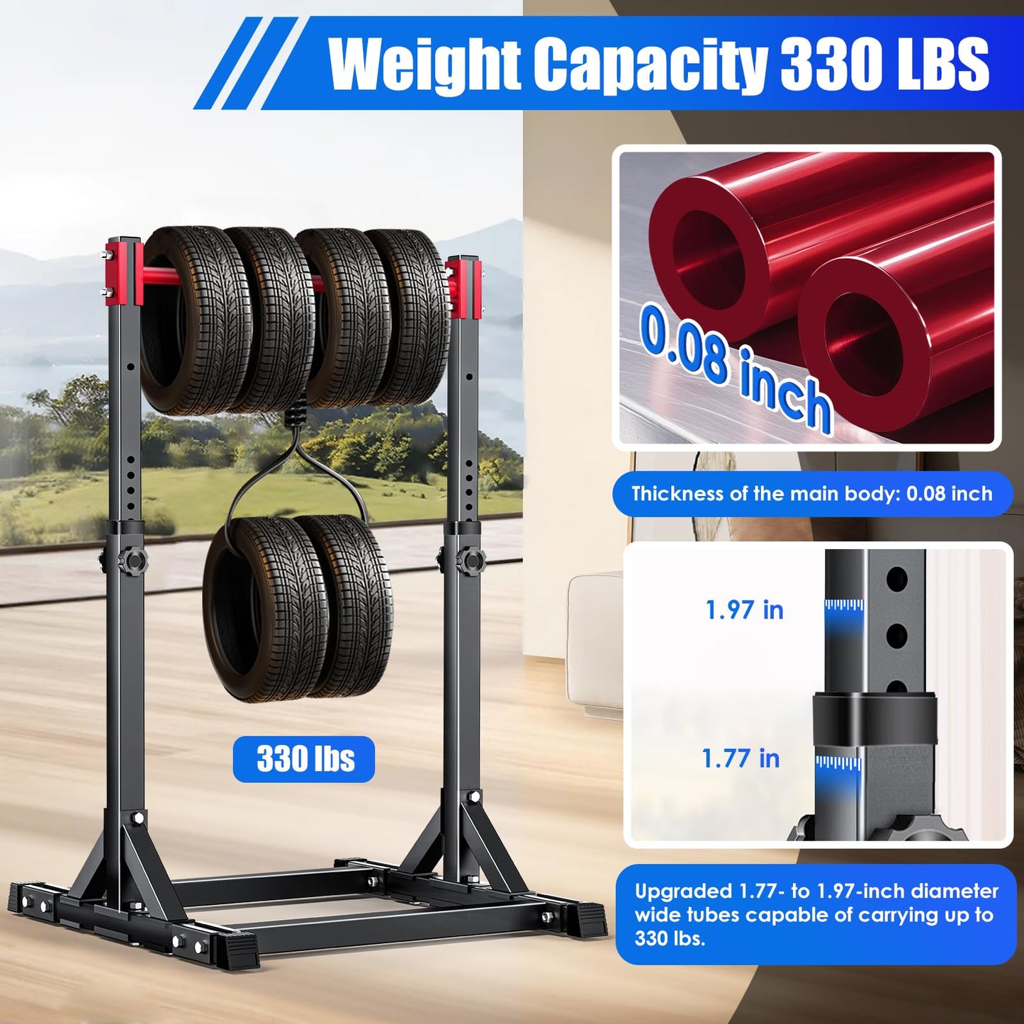 AFFLUENT Pull Up Bar Stand Free Standing Pull Up Bar Station 8 Adjustable Heights Power Tower for Home Gym Workout 330lbs Capacity Red