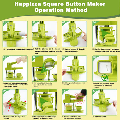 Happizza Square Button Maker Machine, Installation-Free Pin Maker Machine 50mm/1.97in, Square-Shaped Pin Badge Button Press Machine with 100pcs Button Maker Supplies, DIY Pin Maker Machine Kit