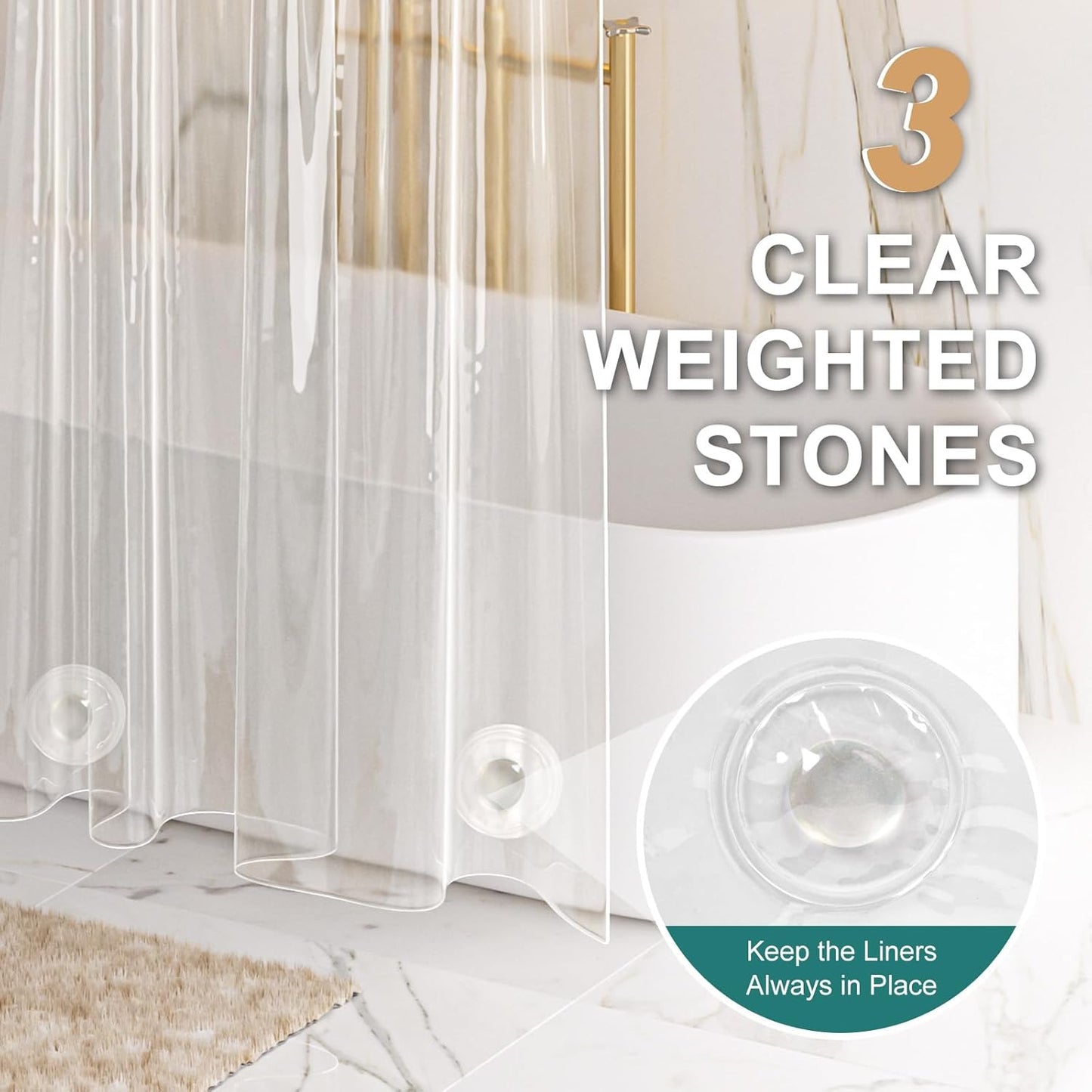 AmazerBath Heavy Duty Shower Curtain Liner - 12 Gauge Clear 72 x 72 Inches with 3 Weights & Grommets