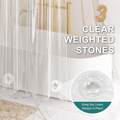 AmazerBath Heavy Duty Shower Curtain Liner - 12 Gauge Clear 72 x 72 Inches with 3 Weights & Grommets
