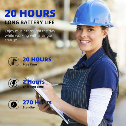 Cuzabe Ear Plugs Bluetooth Headphones for Work, Neckband Wireless Earbuds, Noise Reduction in-Ear Earphones with Mic and Controls, Waterproof Earbuds with 20 Hours Battery, for Industrial Safety