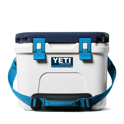 YETI Roadie 15 Hard Cooler with DoubleDuty Shoulder Strap, White/Blue