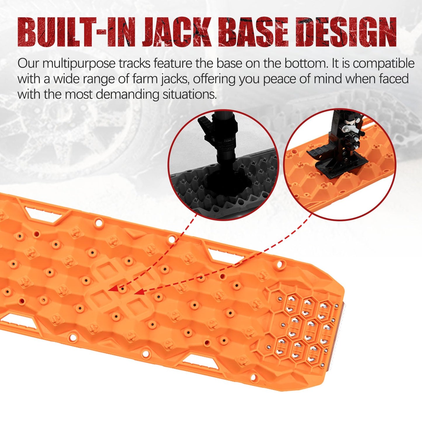 BUNKER INDUST Offroad Traction Boards with Jack Base (Orange) + 3" x 30ft Recovery Straps + Pair 3/4 D Ring Shackles + Bag 35,000 lbs Tree Saver Winch Strap