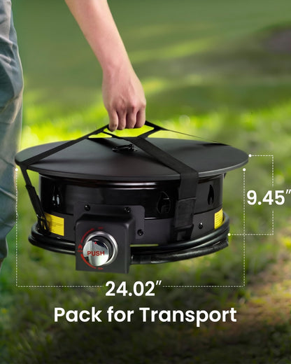 Ciays Propane Fire Pit 24 Inch, Gas Portable Large Fire Pit with Grill Grate, Folding Legs, Hose Hooks, Propane Tank Holder, Cover & Carry Strap, CSA Certified,Portable, 58,000 BTU