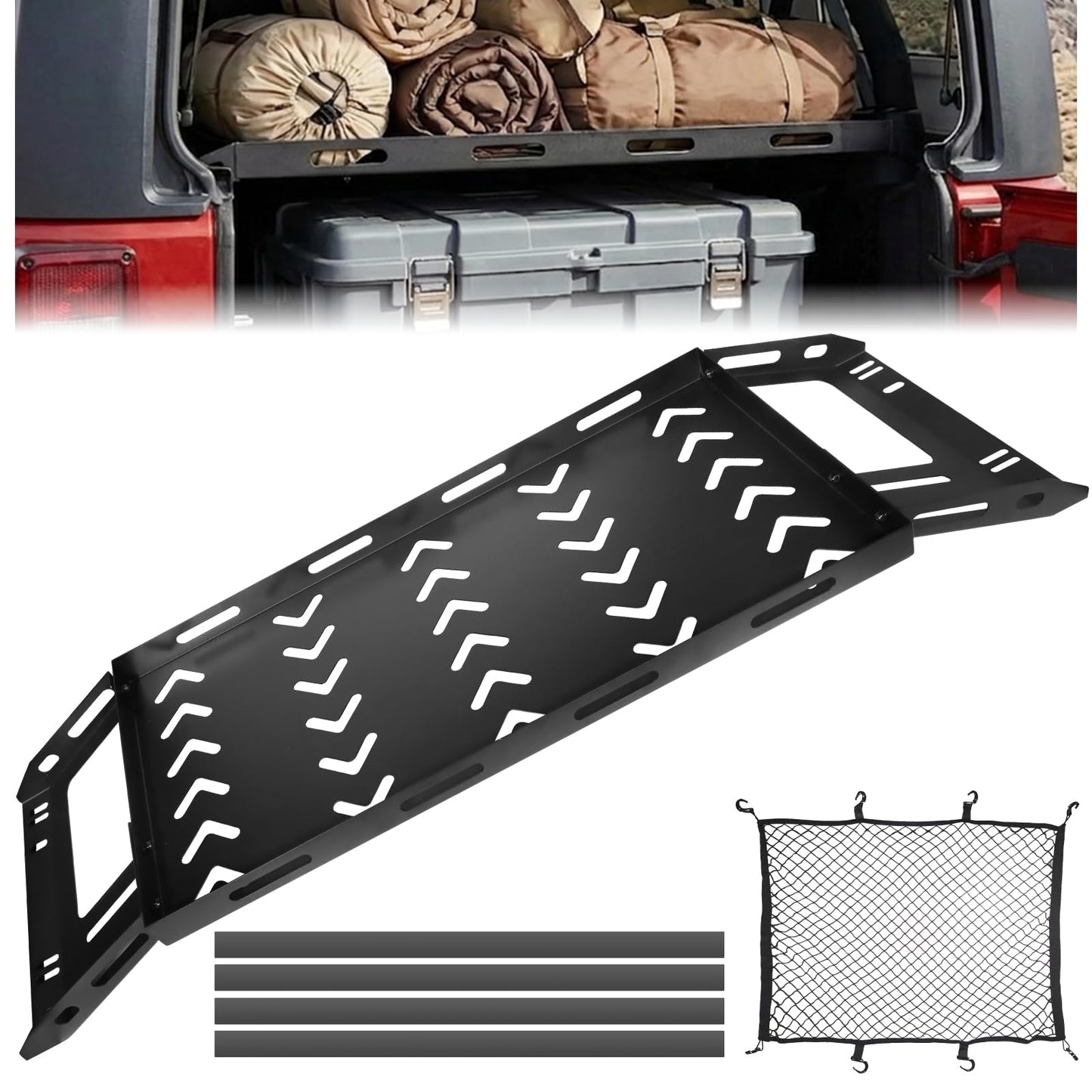 W&JWN Rear Trunk Cargo Rack Basket Tray Compatible with Jeep Wrangler JK JKU JL JLU 4-Door Hardtops 2007-2026 Sturdy Steel Interior Luggage Rack Shelf for Camping Trip Gear（400LBS）