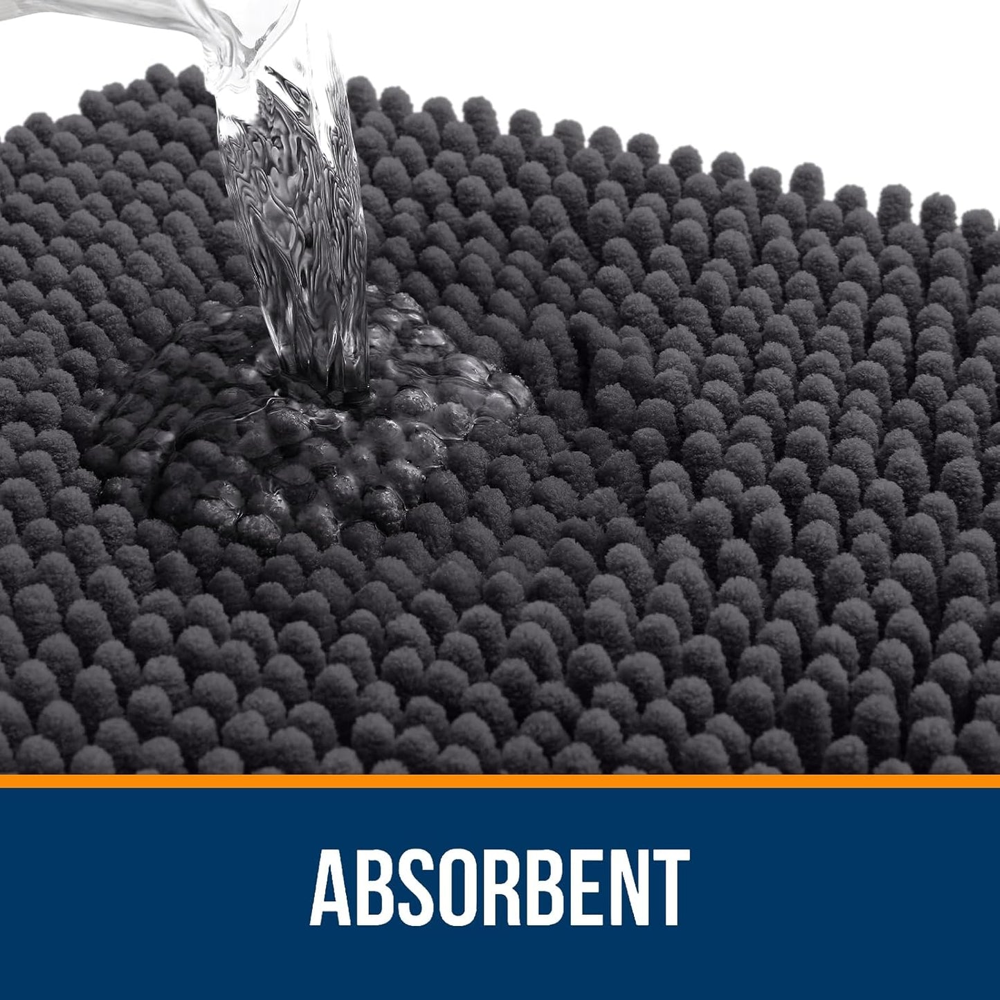 OLANLY Bathroom Runner Rugs - Soft Absorbent Chenille with Rubber Backing | 47x17 Inches, Dark Grey
