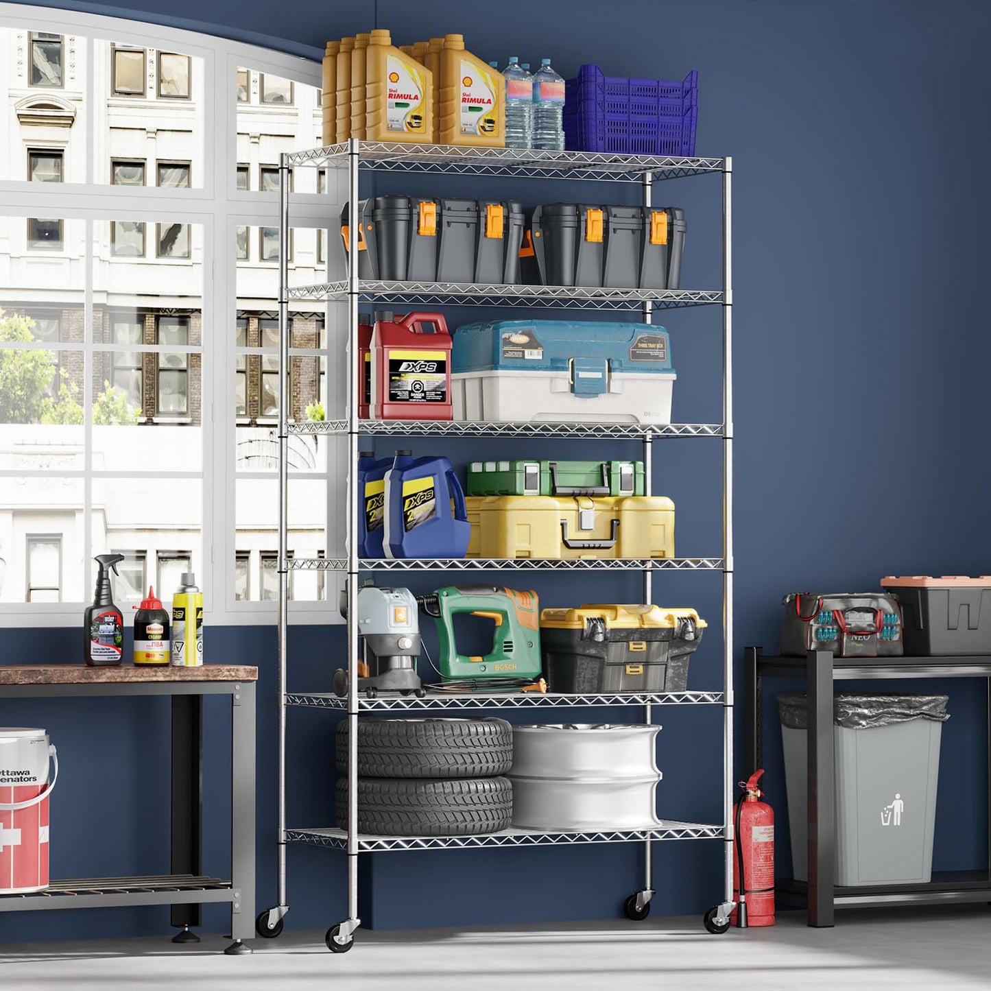 FDW 45"L×18"W×82"H Wire Shelving Unit Storage Cart Metal Shelf Rolling Utility Cart 2100Lbs Capacity with 6 Tier Casters Adjustable Layer Rack Strong Steel for Restaurant Garage Pantry Kitchen,Chrome