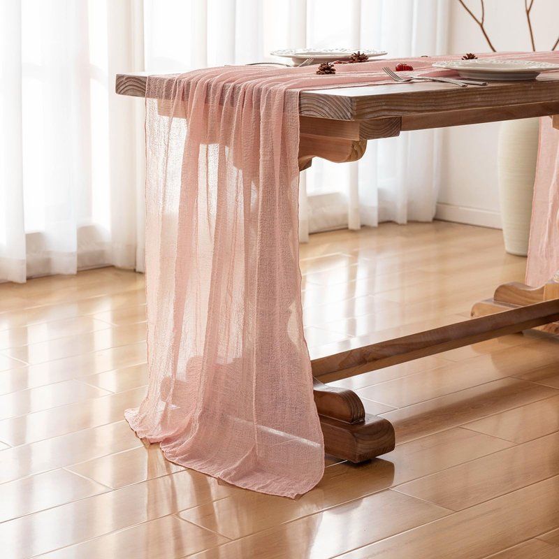 Keketoarrange Pink Mothers Day Cheesecloth Table Runner Spring Boho Rustic Gauze 120 inch 10FT Cheese Cloth Runner for Wedding Baby Shower Bridal Birthday Tea Party Home Decorations