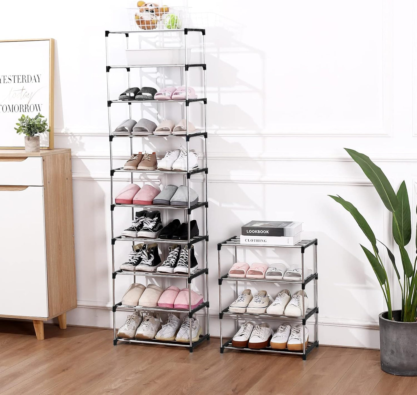 Jucaifu Stackable Shoe Rack - Space-Saving 3-Tier Organizer for Entryway, Hallway & Closet | Black