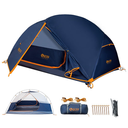 QEZER Camping Tent 1/2 Person Tents Windproof Portable Adults Tents for Camping Hiking Backpacking Traveling Easy Set up (Blue, 2 Person)