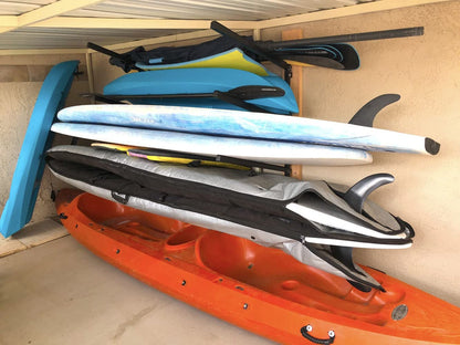 StoreYourBoard 4 Paddleboard Storage Rack, Adjustable Wall Mounted Indoor Garage Organizer, Standup Holds SUPs and Kayaks