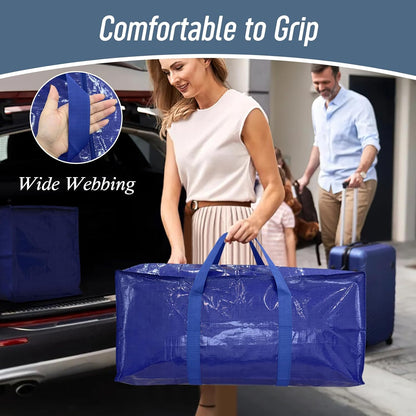 Regine Switzerland 6-Pack Extra Heavy Duty Moving Bags - Strong Zipper & Comfortable Handles, Durable Storage Totes in Blue