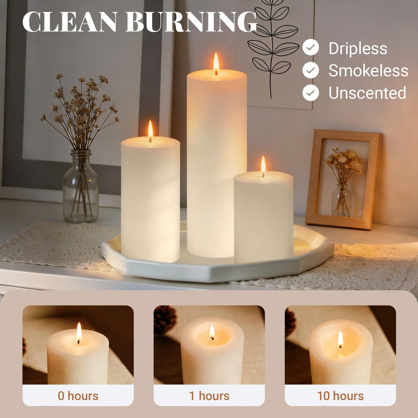 SDBALLBZ 18 Pcs Ivory Pillar Candles Bulk Set, 2x3” 2x4” 2x6” Paraffin Hurricane Candles, Unscented Dripless Smokeless, Long Burning for Party Wedding Events Home Decor