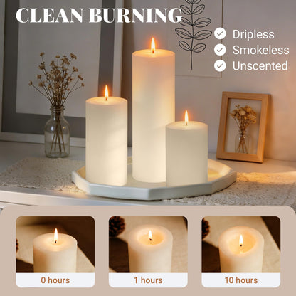 SDBALLBZ 18 Pcs Ivory Pillar Candles Bulk Set, 2x3” 2x4” 2x6” Paraffin Hurricane Candles, Unscented Dripless Smokeless, Long Burning for Party Wedding Events Home Decor