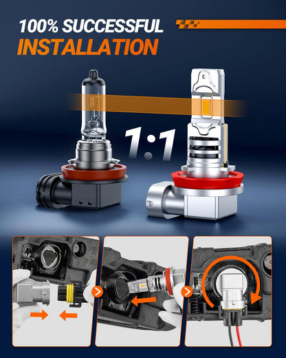 SEALIGHT H11 Fog Light Bulbs 3500K Yellow H9 H16, 1800LM, Plug-N-Play, Pack of 2