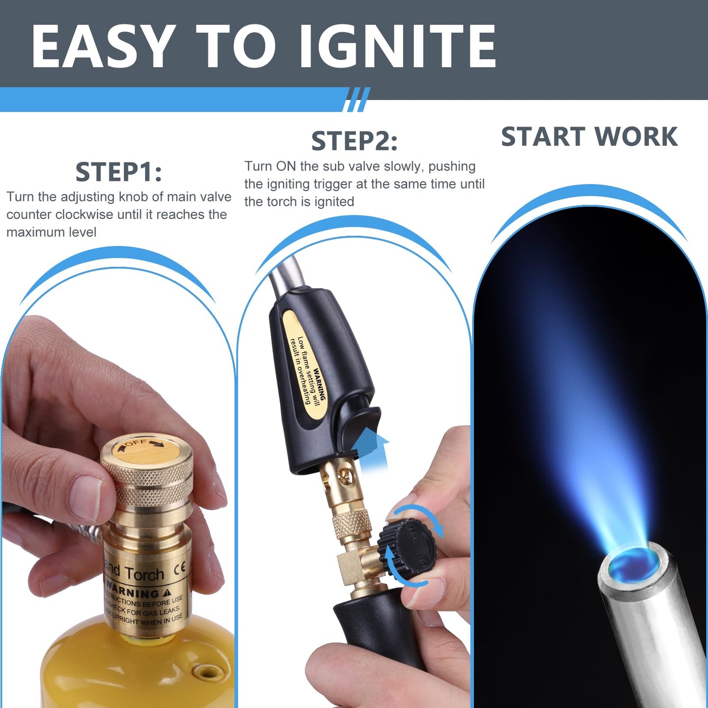 TAUSOM Propane Torch Hose Kit, Mapp Gas Torch Heat 3600℉ Map Gas Torch Kit Trigger Start & Flame Adjustment, Soldering Welding Torch Fuel by MAPP, Map/Pro,Propane(Includes Cylinder Clip)