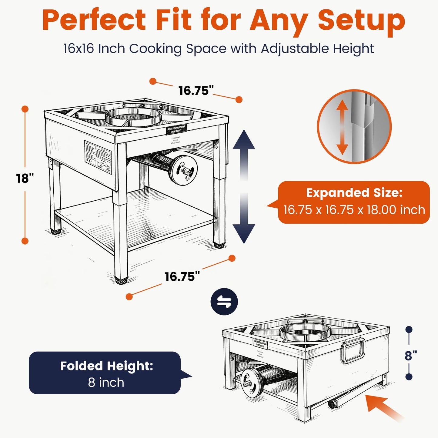 ARC Single Burner Propane Stove with Foldable Legs -Extra Large 17"Cubic,High-pressure 20PSI Stainless Steel Propane Burners for Outdoor Cooking Turkey Fry, Seafood Boil, BBQ, Homebrewing