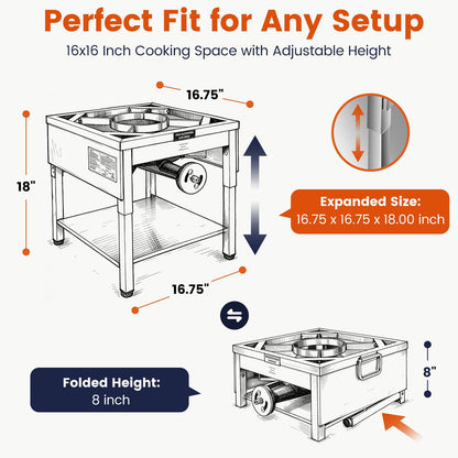 ARC Single Burner Propane Stove with Foldable Legs -Extra Large 17"Cubic,High-pressure 20PSI Stainless Steel Propane Burners for Outdoor Cooking Turkey Fry, Seafood Boil, BBQ, Homebrewing