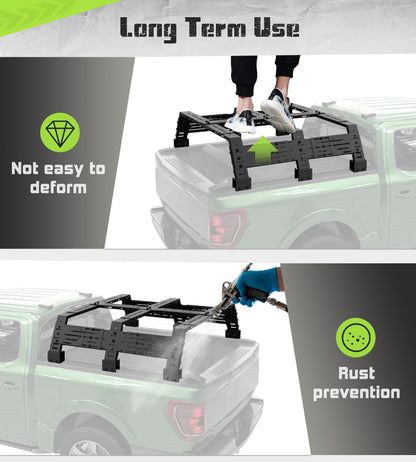 StarONE Truck Bed Rack Adjustable Height 16.7"/18.8"/23.3",Overland Bed Rack for Full-Size Trucks Without Bed Rails-Fit for Ford F-150,Dodge Ram 1500,Silverado 1500,Gmc Sierra 1500
