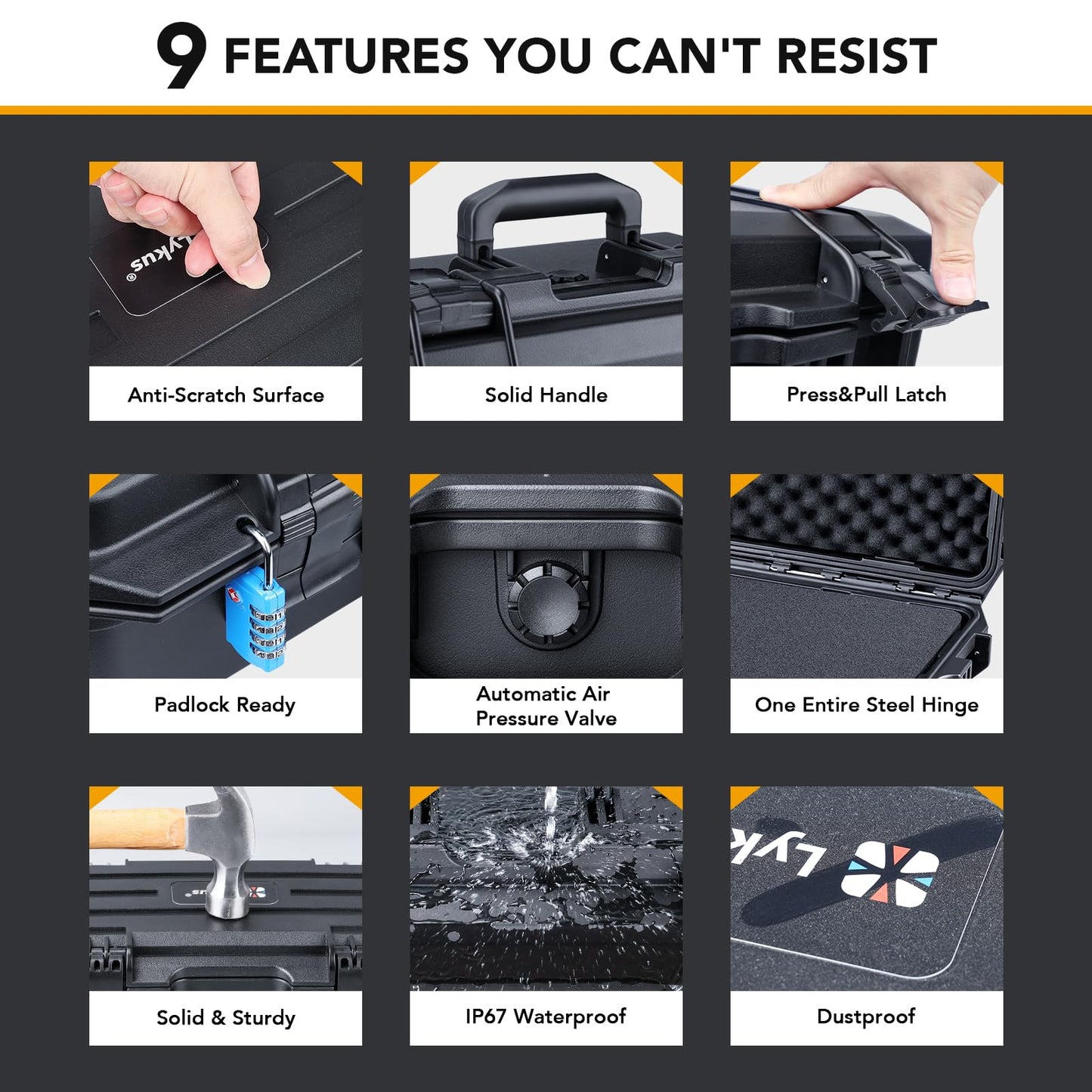 Lykus HC-9010 Long Waterproof Hard Case with Customizable Foam Insert and Wheels, Interior Size 34.17x13.19x5.12 in, Suitable for long items