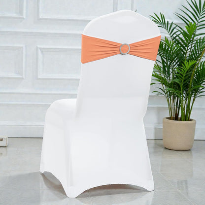 MDS Premium Spandex Chair Sashes - Stretchy Bow Covers with Buckle Slider for Weddings | 25 Pack - Peach