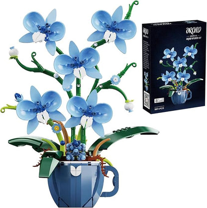 Blue Orchid Flower Building Set for Adults Coffee Cup Orchid Botanical Collection Plant Building Kit Home and Office Decor Gift for Christmas Day Valentines Birthday 567pcs