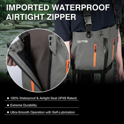 Goture 5-Layer Waterproof Zip Front Stocking Foot Waders, Breathable Fly Fishing Waders for Men Women with Handwarmer, Multiple Storage Pockets, Waist Belt, Fishing Chest Wader for Fishing XL