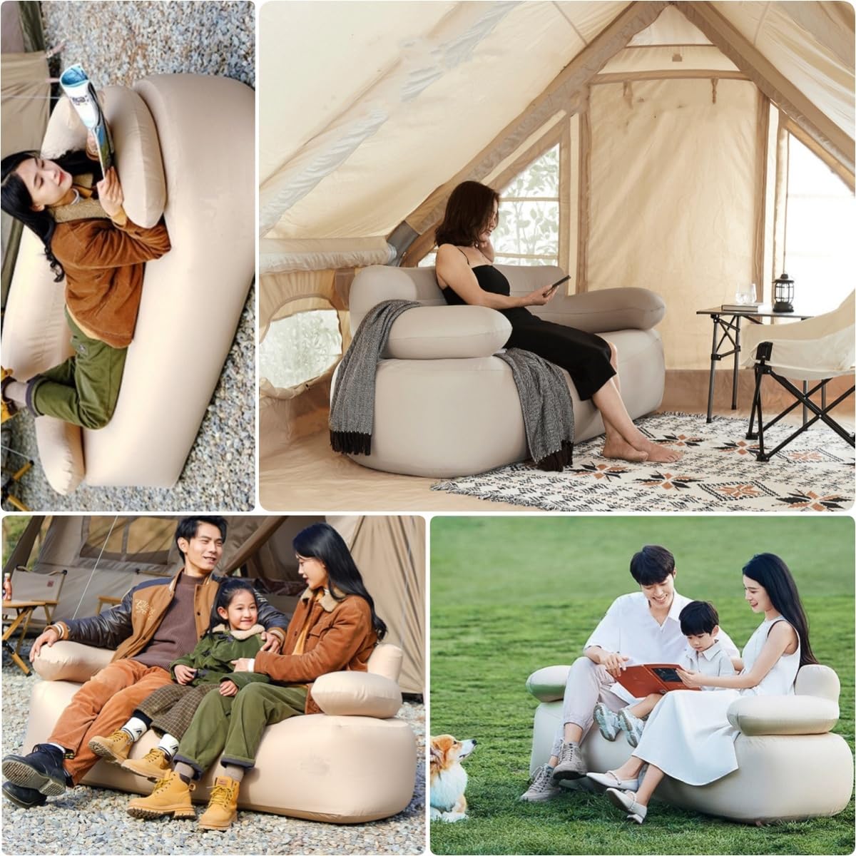 ZTOONE Inflatable Sofa with Built-in Air Pump Rechargeable, Inflatable Couch Support 880 lbs,Blow Up Couch for Camping Home,Travel,Picnic