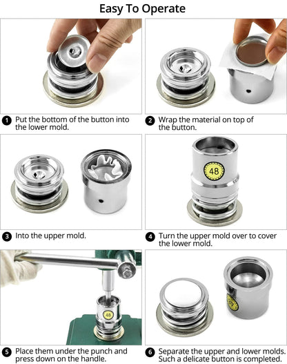 QWORK Fabric Button Maker Kit with 3 Die Sizes – Adjustable Press Tool for Sewing, DIY, Upholstery, 11/16", 1", 1-3/16" Dies