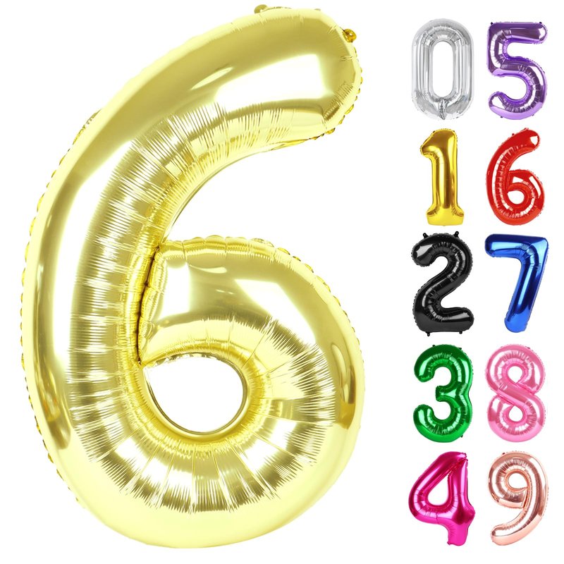 Light Gold Number 6 Balloon 40 Inch, 6th Birthday Party Decorations for Children, Giant 6 Foil Balloon for Party Supplies