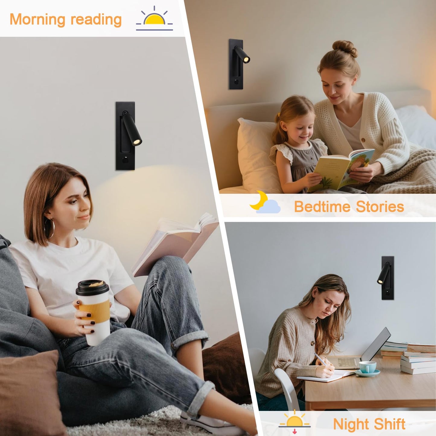 YFMYY Set of 2 Led Headboard Wall Light, 350°Rotation Portable Plug in Wall Sconce Hardwired, Bedside Reading Light Recessed Push Switch, Hotel Bed Side Decor Wall Sconces Spotlight (Matt Black)