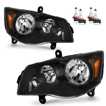 KarSpareHub Headlights Assembly for 2011-2020 Dodge Grand Caravan, for 2008-2016 Chrysler Town Country Headlamp Replacement Passenger and Driver Side(Bulbs Included)