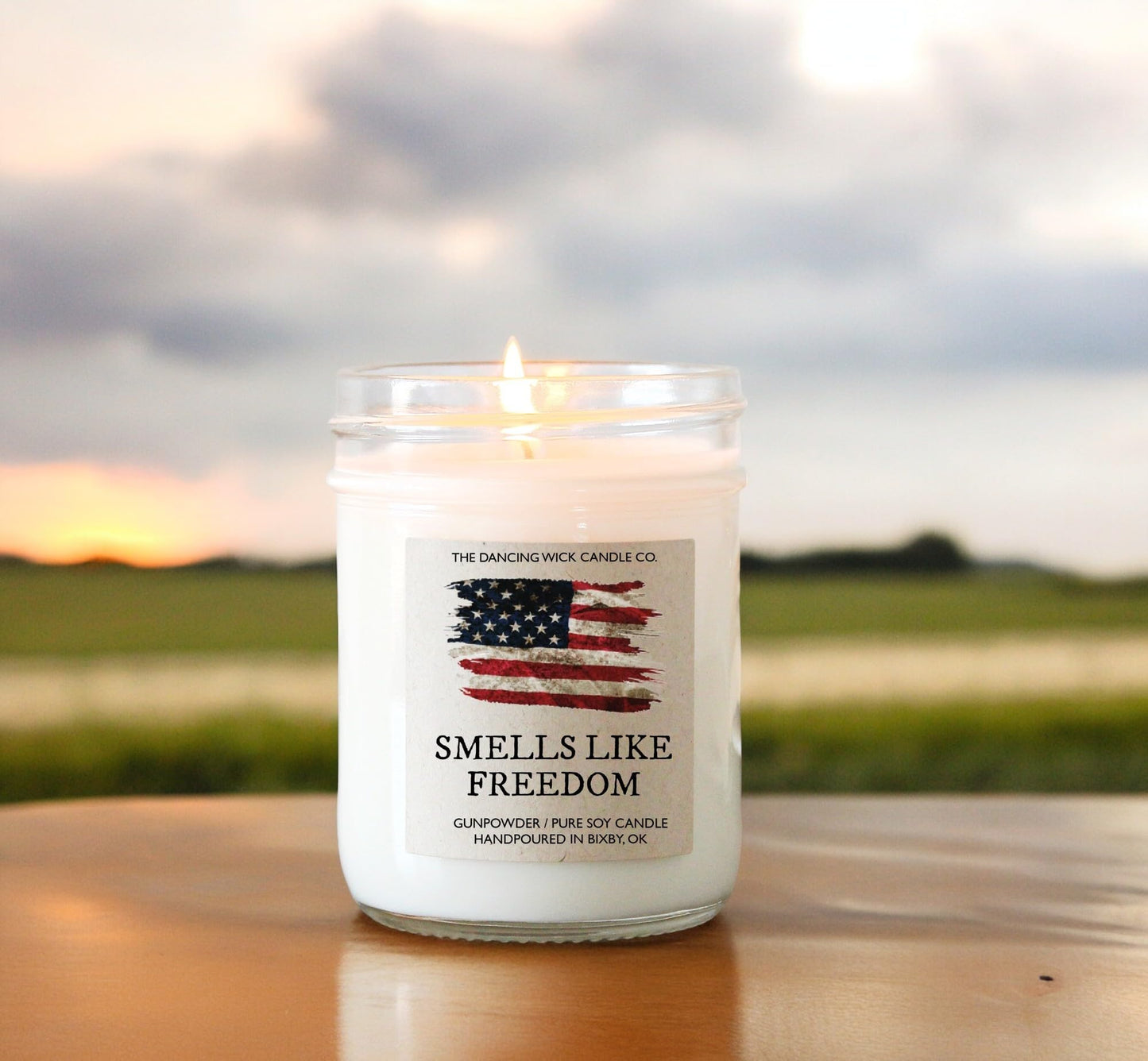 The Dancing Wick Smells Like Freedom Candle, 8oz, Handcrafted Soy Wax, Gunpowder, Vanilla, Musk Scent, Made The in USA - 4th of July Patriotic Gift Décor (Smells Like Freedom)