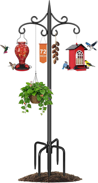 Skiennix Heavy Duty Double Shepherd Hooks - 72-Inch Adjustable Metal Bird Feeder Pole | 5-Prong Base for Outdoor Use
