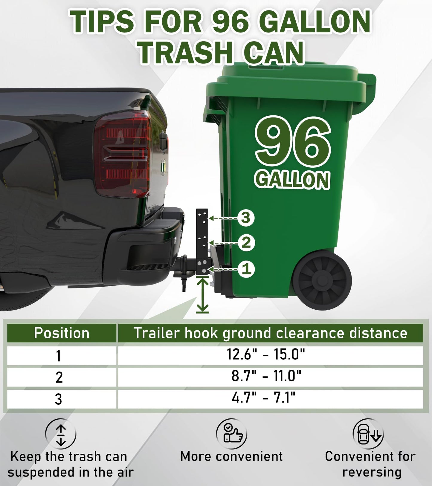 ELITEWILL Dual Trash Can Hauler Hitch Allowing Backing-up High-Loading Garbage Can Towing Hitch Carrier Fit for Pickup Trucks with 2" Hitch Receiver