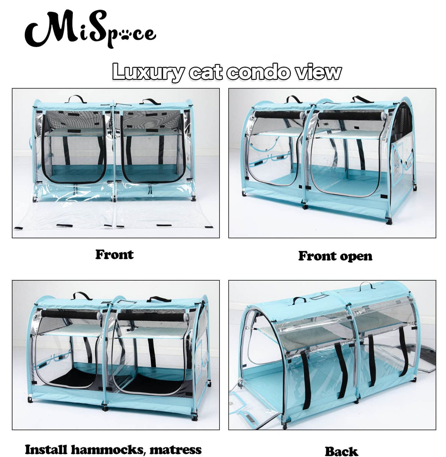 Mispace Portable 2 Pet Carriers for Cats Collapsible Cat Condo for Car Travel Pet Kennel Show Cages with Portable Carry Bag Hammocks Mats and Litter Box