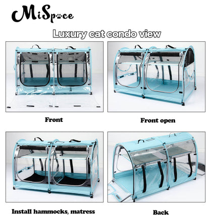 Mispace Portable 2 Pet Carriers for Cats Collapsible Cat Condo for Car Travel Pet Kennel Show Cages with Portable Carry Bag Hammocks Mats and Litter Box