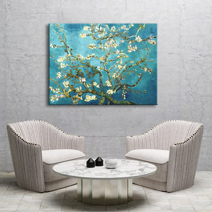 Wieco Art Framed Wall Art Canvas Prints of Almond Blossom by Vincent Van Gogh Paintings Reproduction Abstract Artwork for Wall Decor Golden Frame