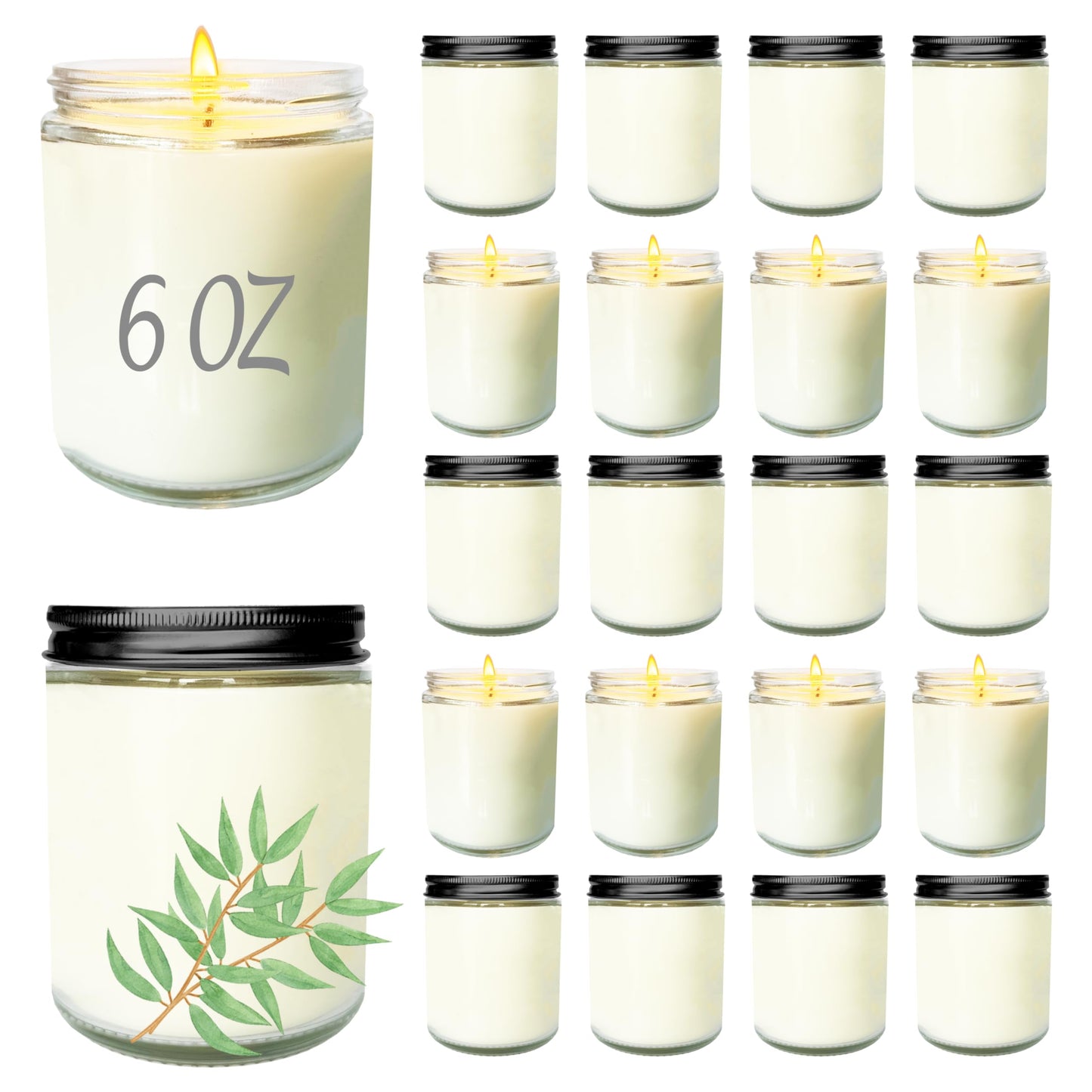 Veiuwa 24 Pcs 6 Oz Eucalyptus Scented Soy Candles Set,Mason jar Bulk Candles for Gifts,Aromatherapy Candle,Great Stress Relieving Scented Candle for Girls as a Gift for Birthdays, Weddings and More!