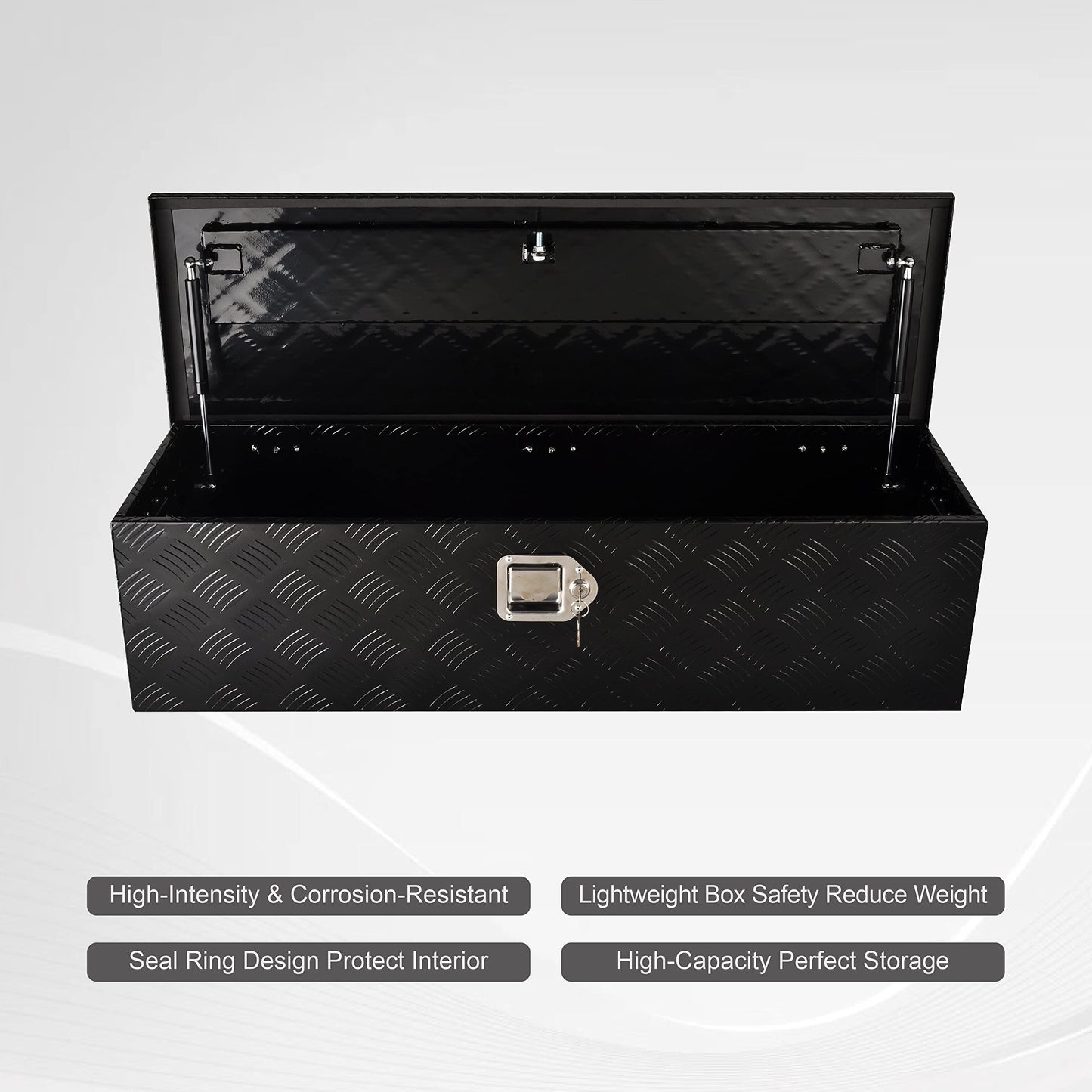 FGJQEFG 39 Inch Aluminum Heavy Duty Truck Bed Tool Box Truck Car Outdoor Trailer Pickup Toolbox, RV Storage Organizer Trailer Storage Tool Box w/Lock & Keys, 5 Bar Tread, Black (39"X13"X10")